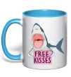 Чашка з кольоровою ручкою Free kisses Блакитний фото