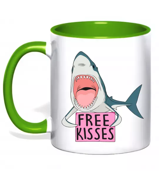 Чашка з кольоровою ручкою Free kisses Зелений фото