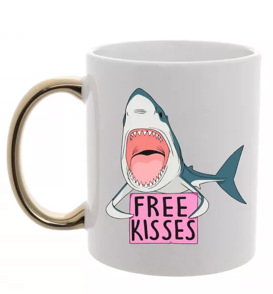 Чашка з кольоровою ручкою Free kisses Золото фото