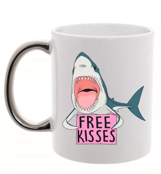 Чашка з кольоровою ручкою Free kisses Срібло фото