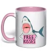Чашка з кольоровою ручкою Free kisses Ніжно рожевий фото