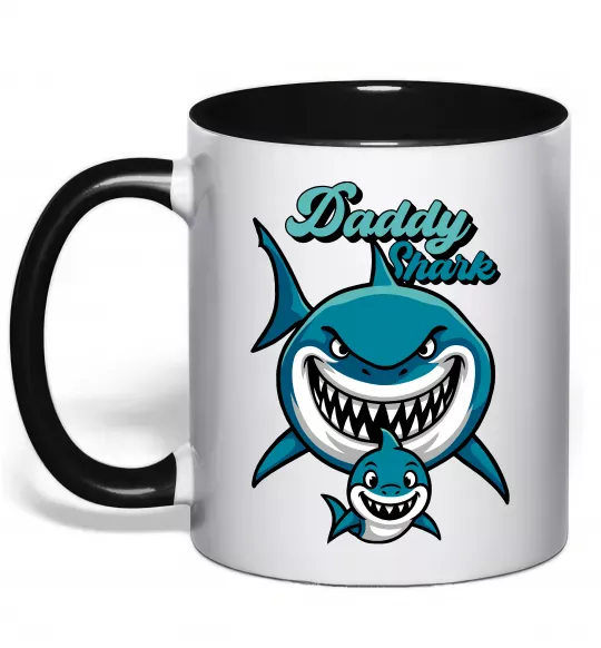 Чашка з кольоровою ручкою Daddy shark Чорний фото