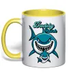 Чашка з кольоровою ручкою Daddy shark Лимонний фото