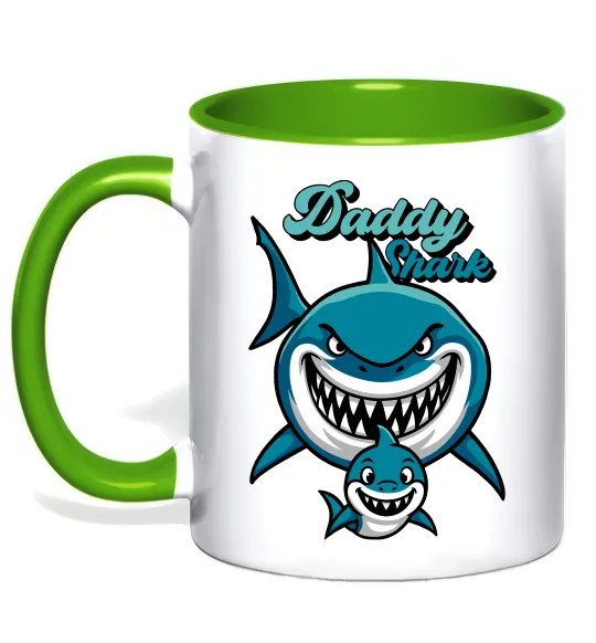 Чашка з кольоровою ручкою Daddy shark Лаймовий фото