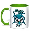 Чашка з кольоровою ручкою Daddy shark Лаймовий фото