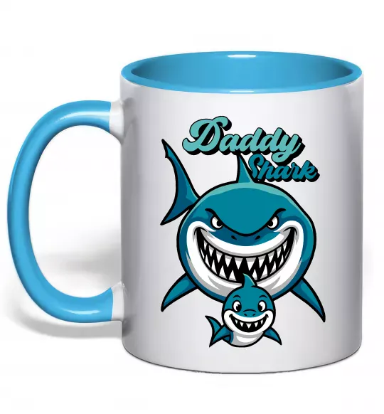 Чашка з кольоровою ручкою Daddy shark Блакитний фото