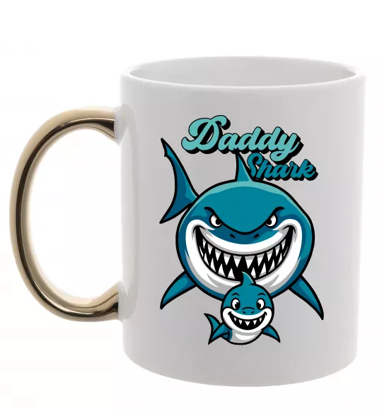 Чашка з кольоровою ручкою Daddy shark Золото фото