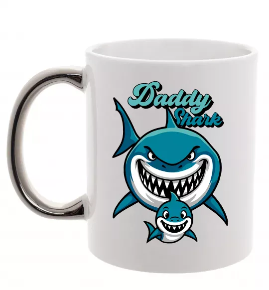Чашка з кольоровою ручкою Daddy shark Срібло фото