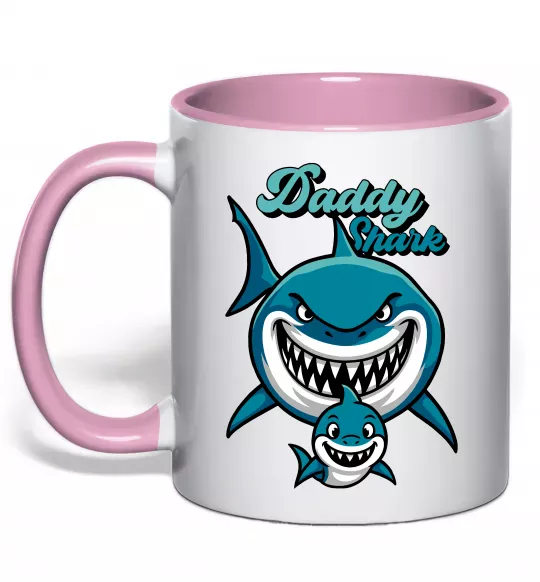Чашка з кольоровою ручкою Daddy shark Ніжно рожевий фото