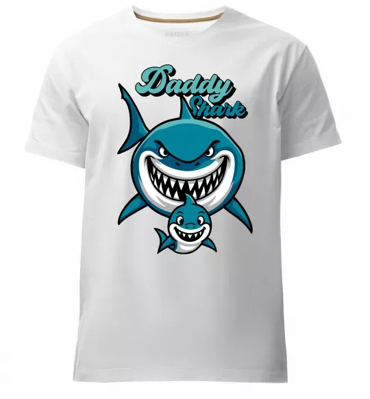 Мужская премиум футболка Daddy shark Белый фото
