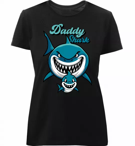 Женская премиум футболка Daddy shark Черный фото