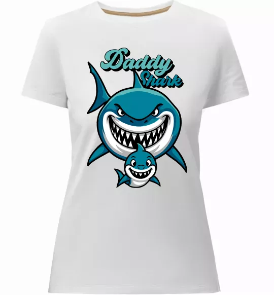 Женская премиум футболка Daddy shark Белый фото