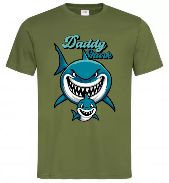 Мужская футболка Daddy shark Оливковый фото