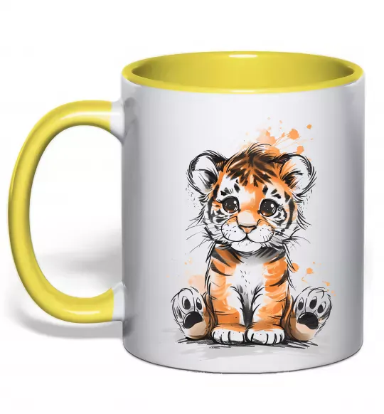 Чашка с цветной ручкой Тигреня Солнечно желтый фото