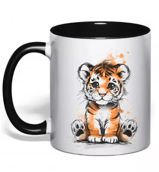 Чашка с цветной ручкой Тигреня Черный фото