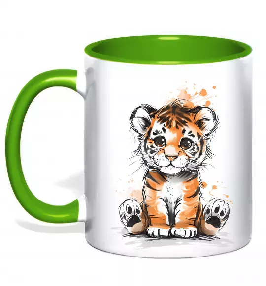 Чашка с цветной ручкой Тигреня Зеленый фото