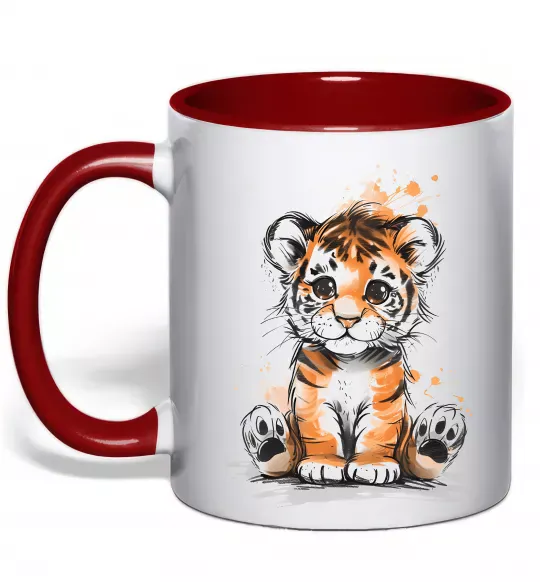 Чашка с цветной ручкой Тигреня Красный фото