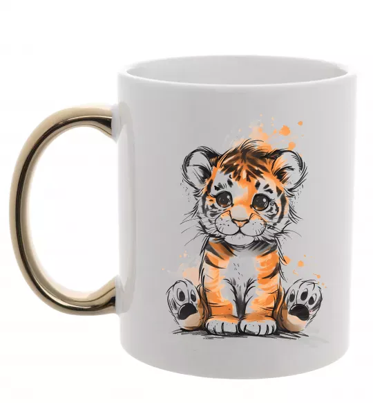 Чашка с цветной ручкой Тигреня Золото фото