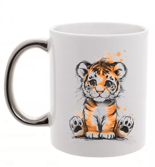 Чашка с цветной ручкой Тигреня Серебро фото