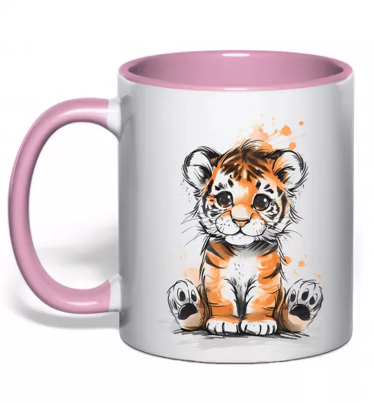 Чашка с цветной ручкой Тигреня Нежно розовый фото