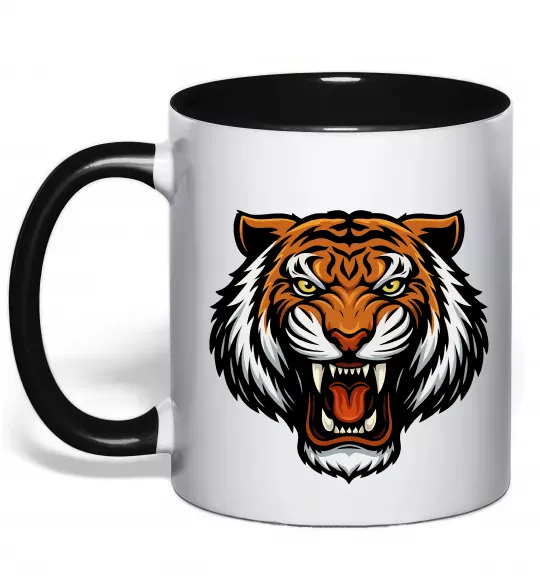 Чашка з кольоровою ручкою Тигр емблема Чорний фото