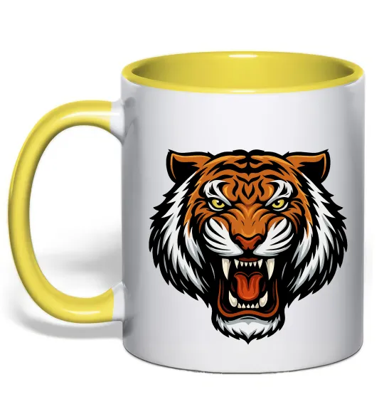 Чашка с цветной ручкой Тигр емблема Лимонный фото
