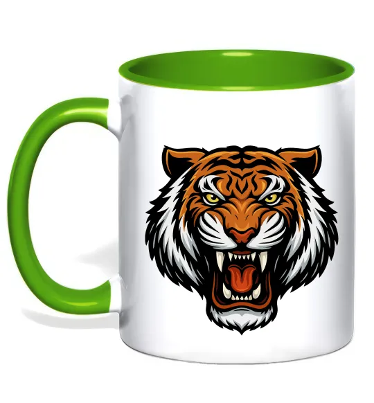 Чашка с цветной ручкой Тигр емблема Лаймовый фото