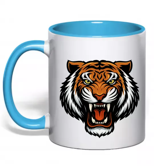 Чашка з кольоровою ручкою Тигр емблема Блакитний фото