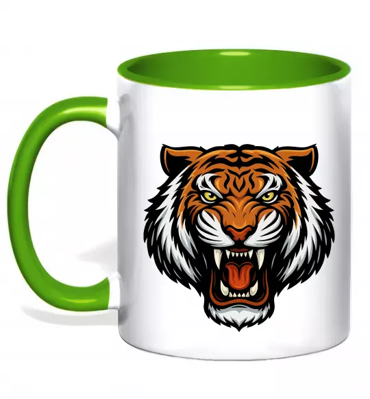 Чашка з кольоровою ручкою Тигр емблема Зелений фото