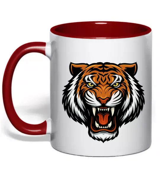 Чашка з кольоровою ручкою Тигр емблема Червоний фото