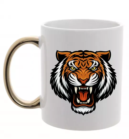 Чашка з кольоровою ручкою Тигр емблема Золото фото