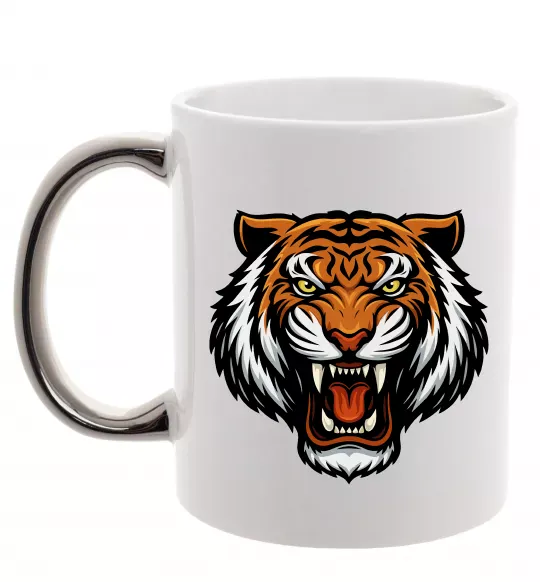 Чашка з кольоровою ручкою Тигр емблема Срібло фото