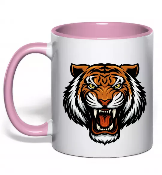 Чашка з кольоровою ручкою Тигр емблема Ніжно рожевий фото