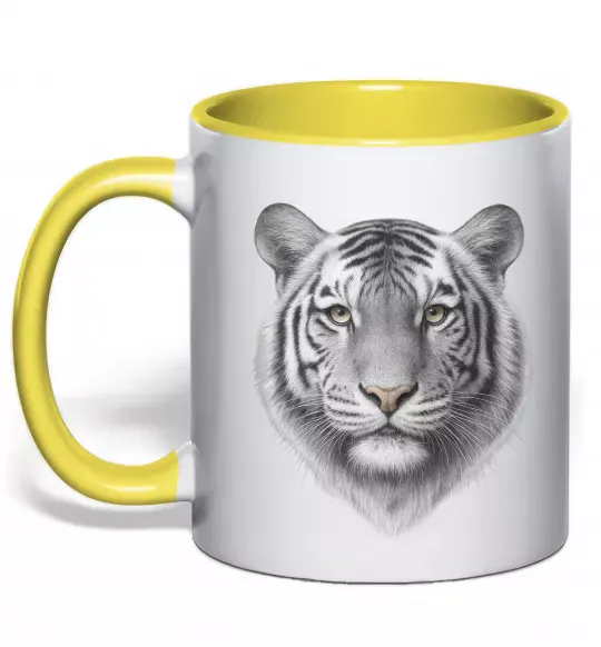 Чашка с цветной ручкой Білий тигр Солнечно желтый фото