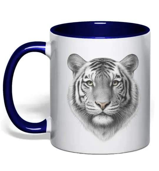 Чашка с цветной ручкой Білий тигр Глубокий темно-синий фото