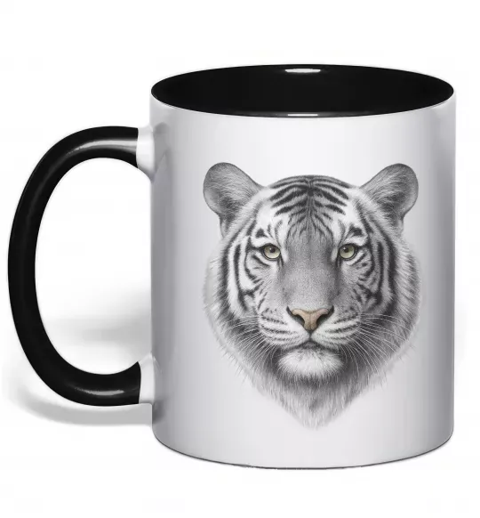 Чашка с цветной ручкой Білий тигр Черный фото