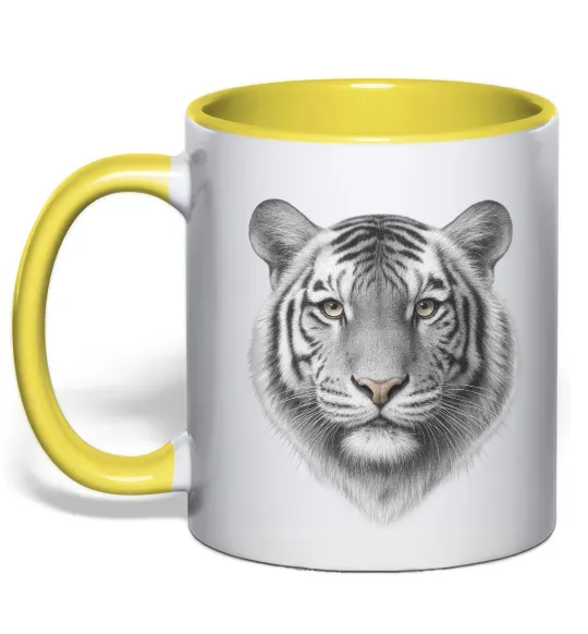 Чашка с цветной ручкой Білий тигр Лимонный фото