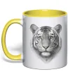 Чашка с цветной ручкой Білий тигр Лимонный фото