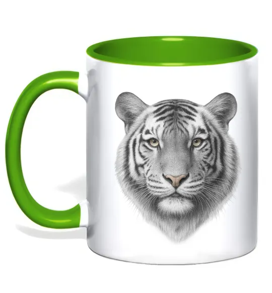 Чашка с цветной ручкой Білий тигр Лаймовый фото