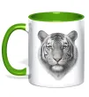 Чашка с цветной ручкой Білий тигр Лаймовый фото
