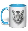 Чашка с цветной ручкой Білий тигр Голубой фото