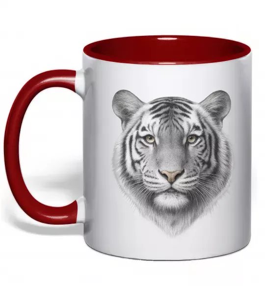 Чашка с цветной ручкой Білий тигр Красный фото