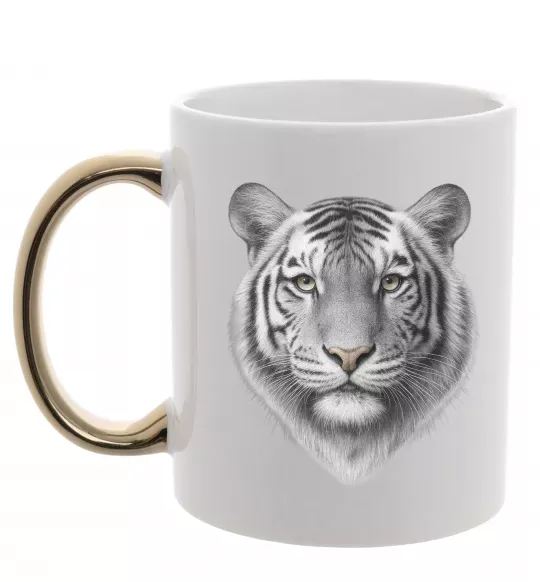 Чашка с цветной ручкой Білий тигр Золото фото