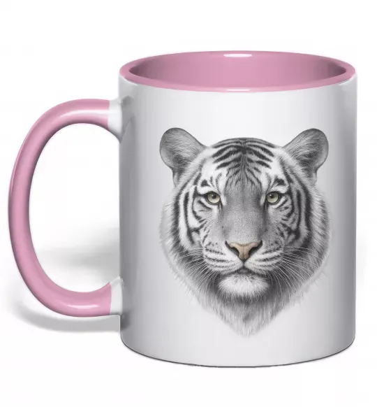 Чашка с цветной ручкой Білий тигр Нежно розовый фото