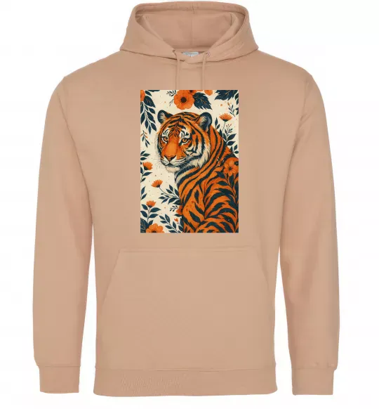 Мужская толстовка (худи) Tiger flowers Песочный фото