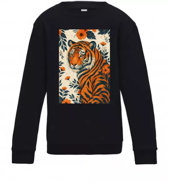 Детский Свитшот Tiger flowers Черный фото