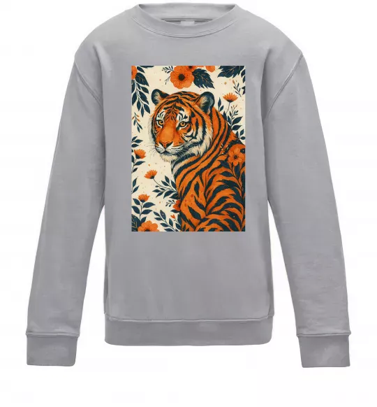 Детский Свитшот Tiger flowers Серый меланж фото
