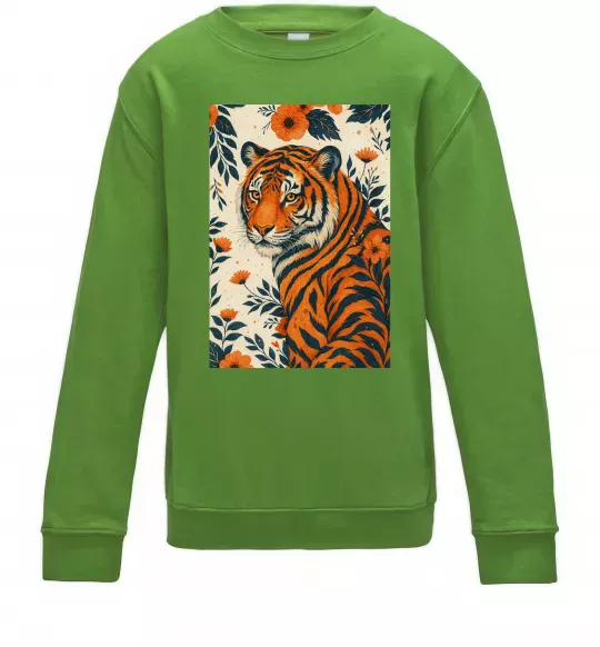 Детский Свитшот Tiger flowers Лаймовый фото