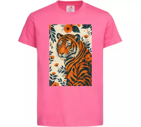 Дитяча футболка Tiger flowers Яскраво-рожевий фото