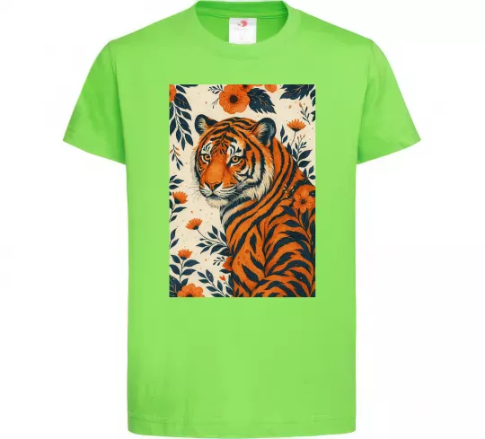 Дитяча футболка Tiger flowers Лаймовий фото